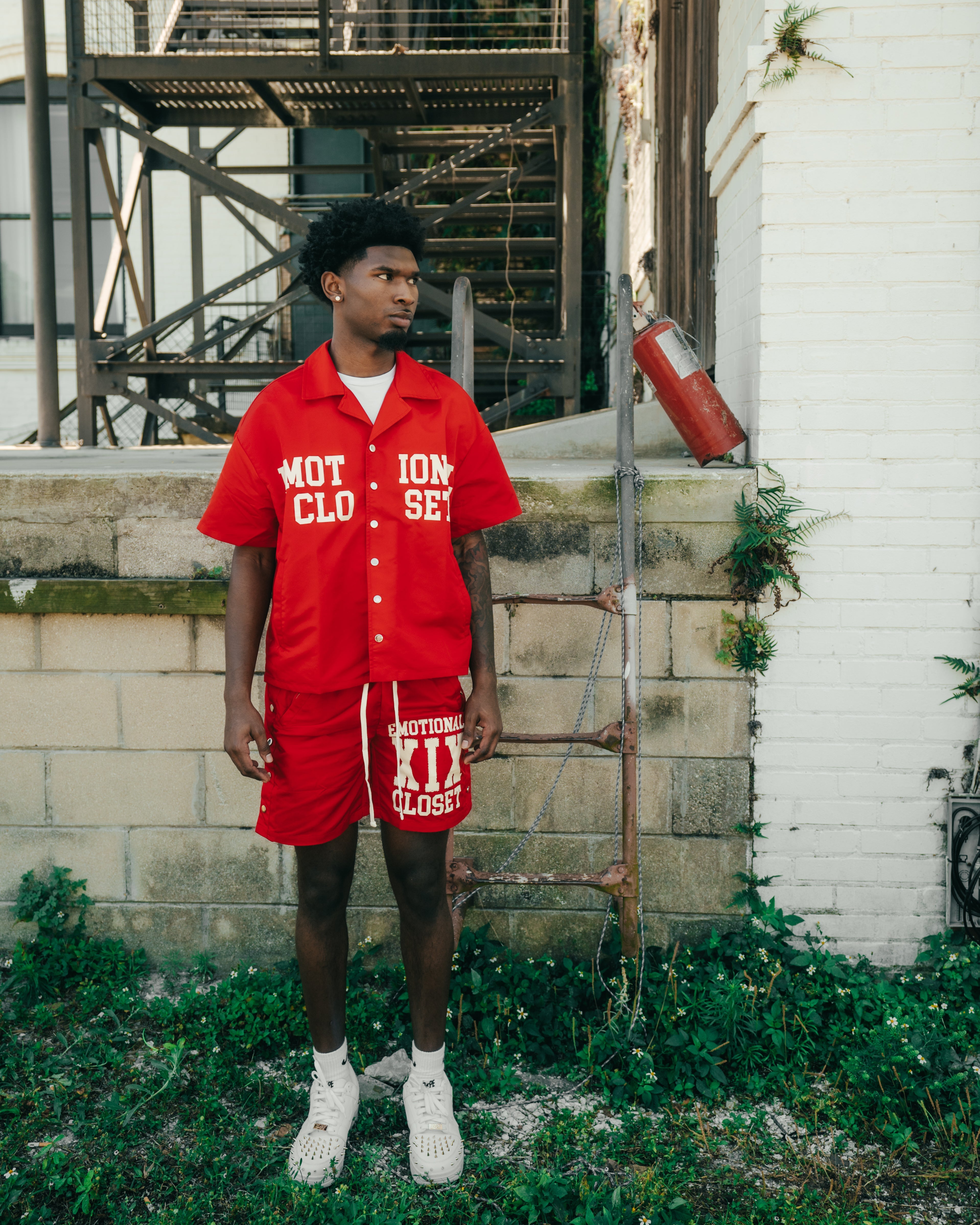 Red “Backyard” Nylon Shorts