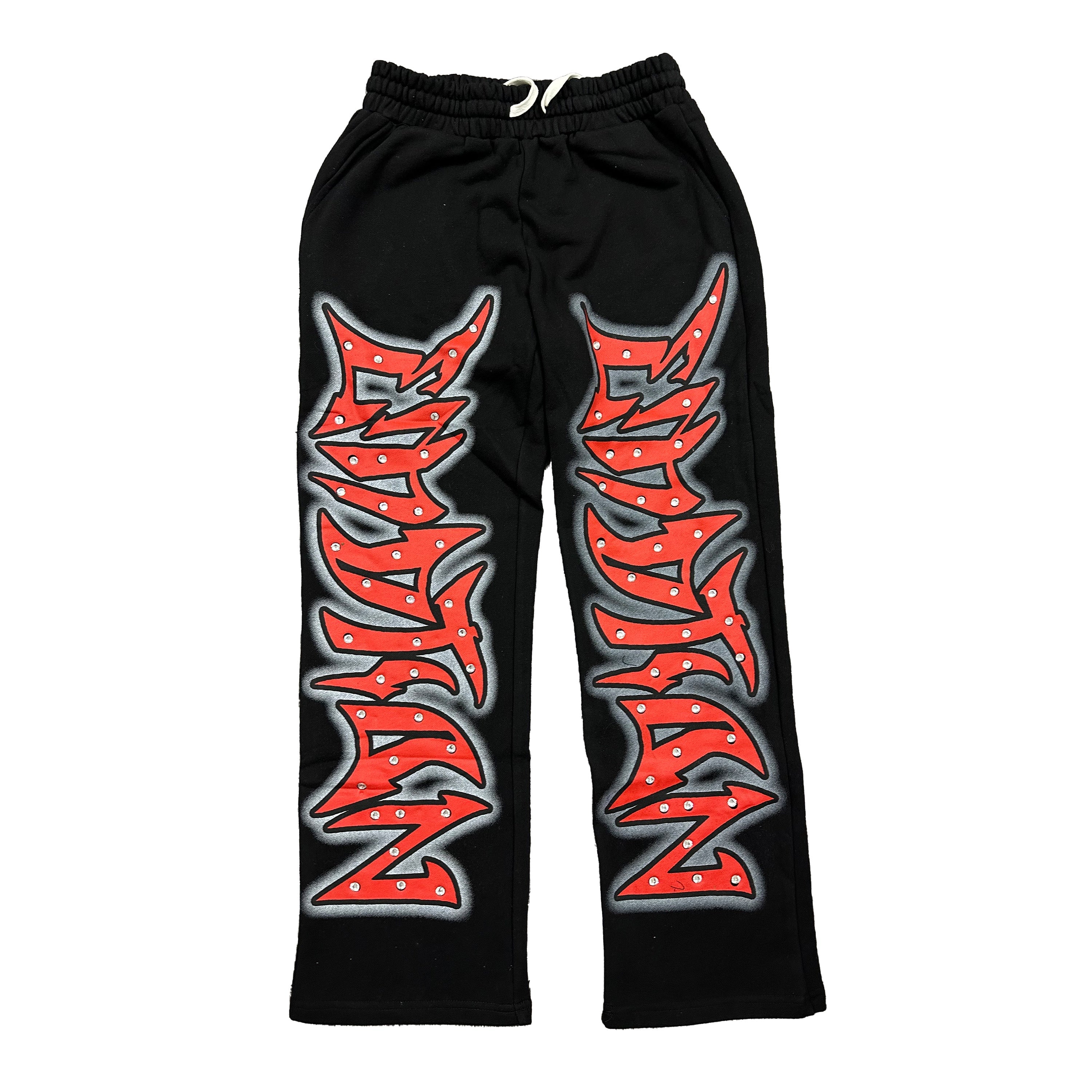 Black “Graffiti” Rhinestone Sweatpants