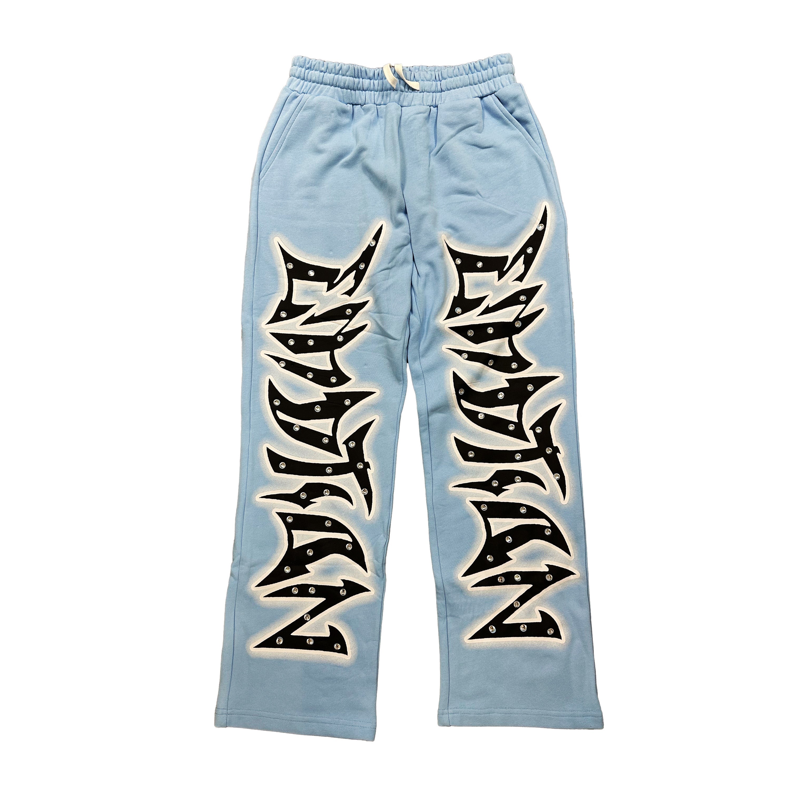 Blue “Graffiti” Rhinestone Sweatpants