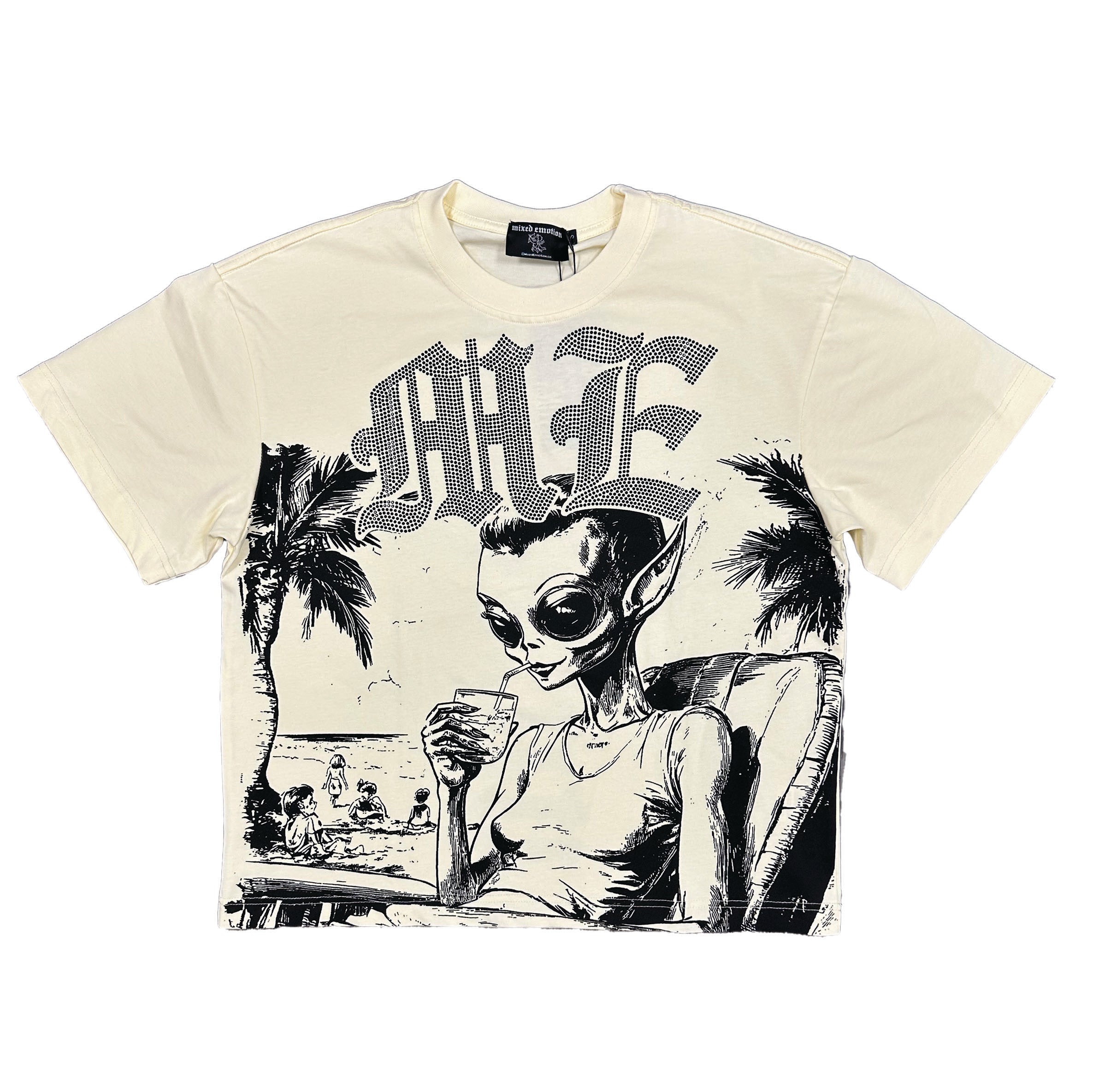 Cream “Beach” Rhinestone Tee