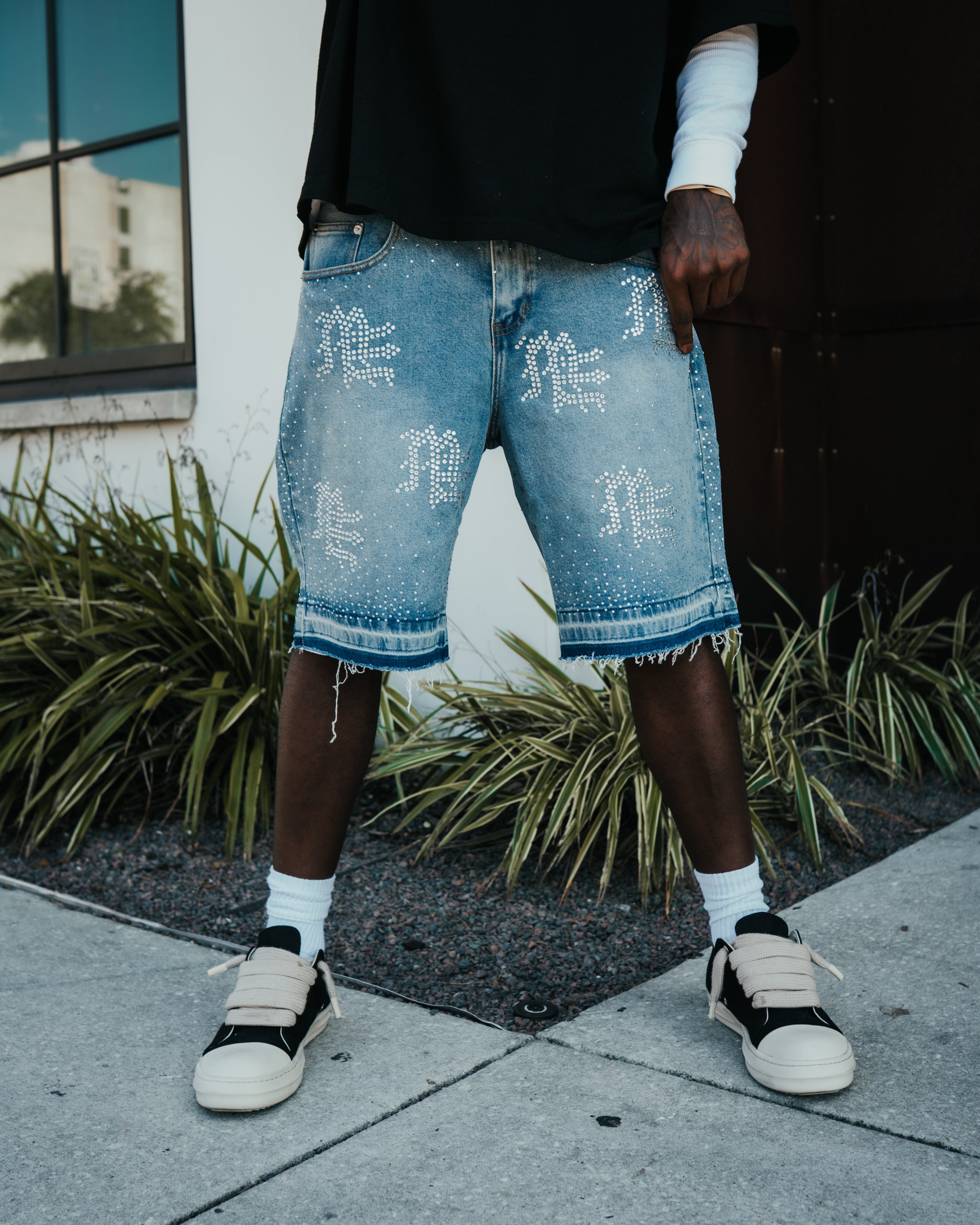 ‘ME’ Rhinestone Denim Shorts