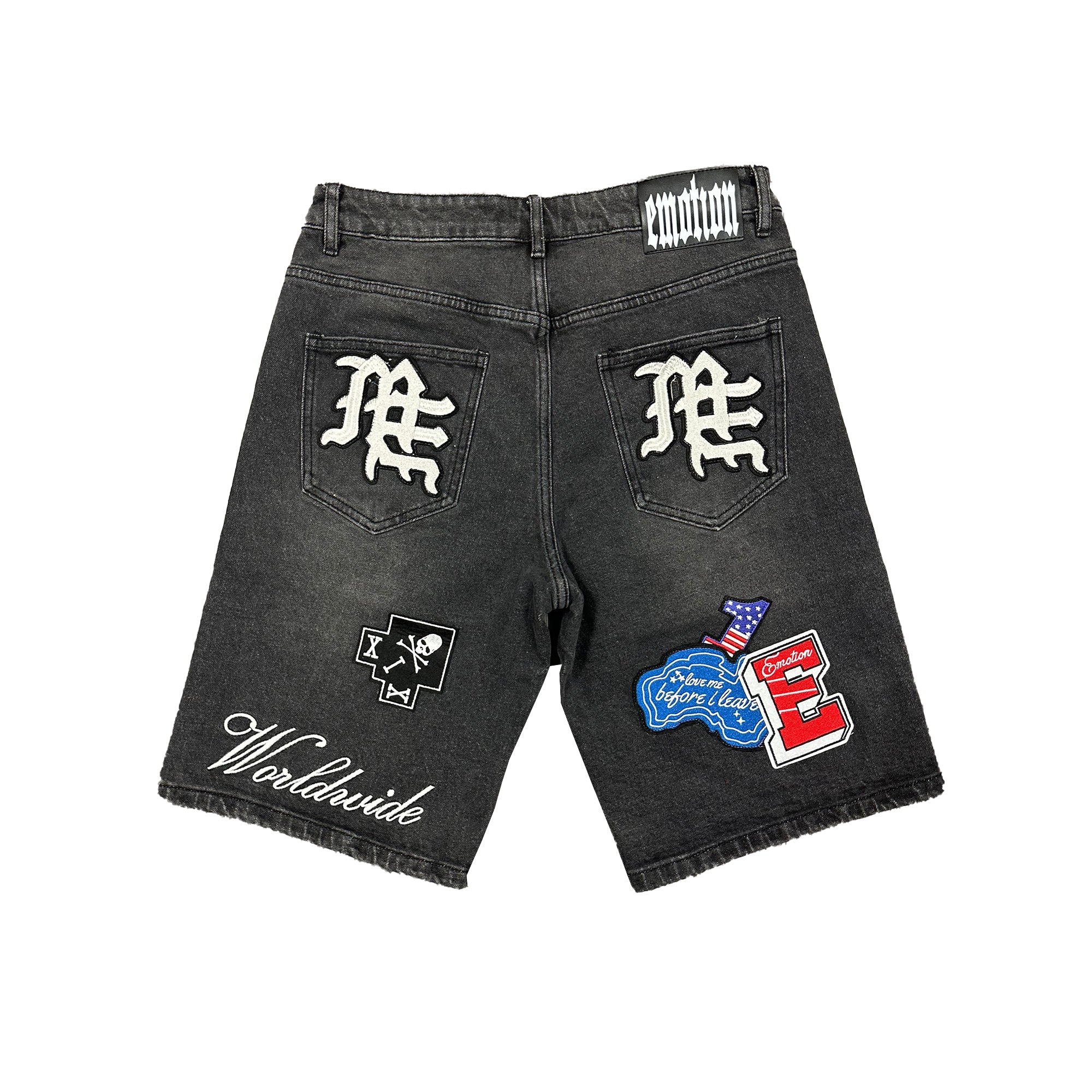 ‘Danger’ Patch Denim Shorts