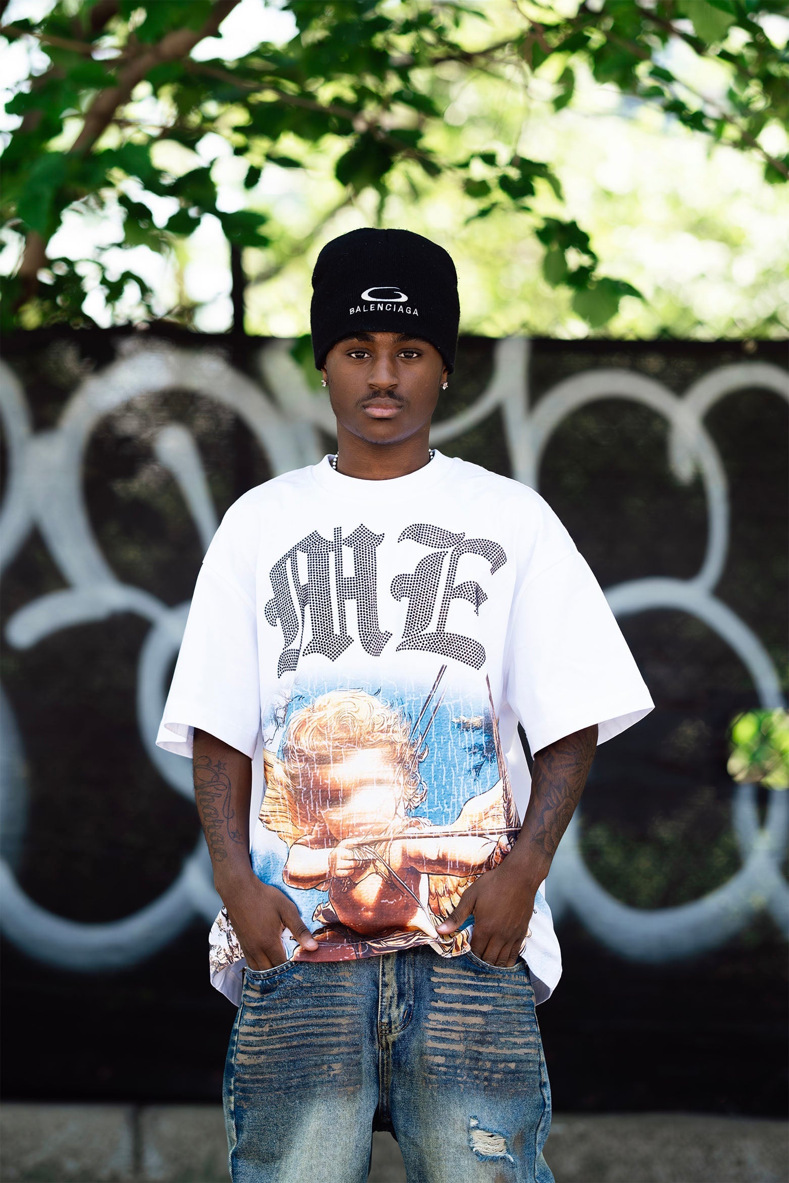 White “Angel” Rhinestone Tee